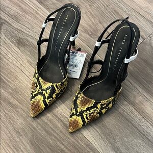 Zara Yellow and Black Slingback Heels